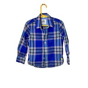 Mini Boden Boys Blue Plaid Long Sleeve Button-Down Shirt 2-3Y
